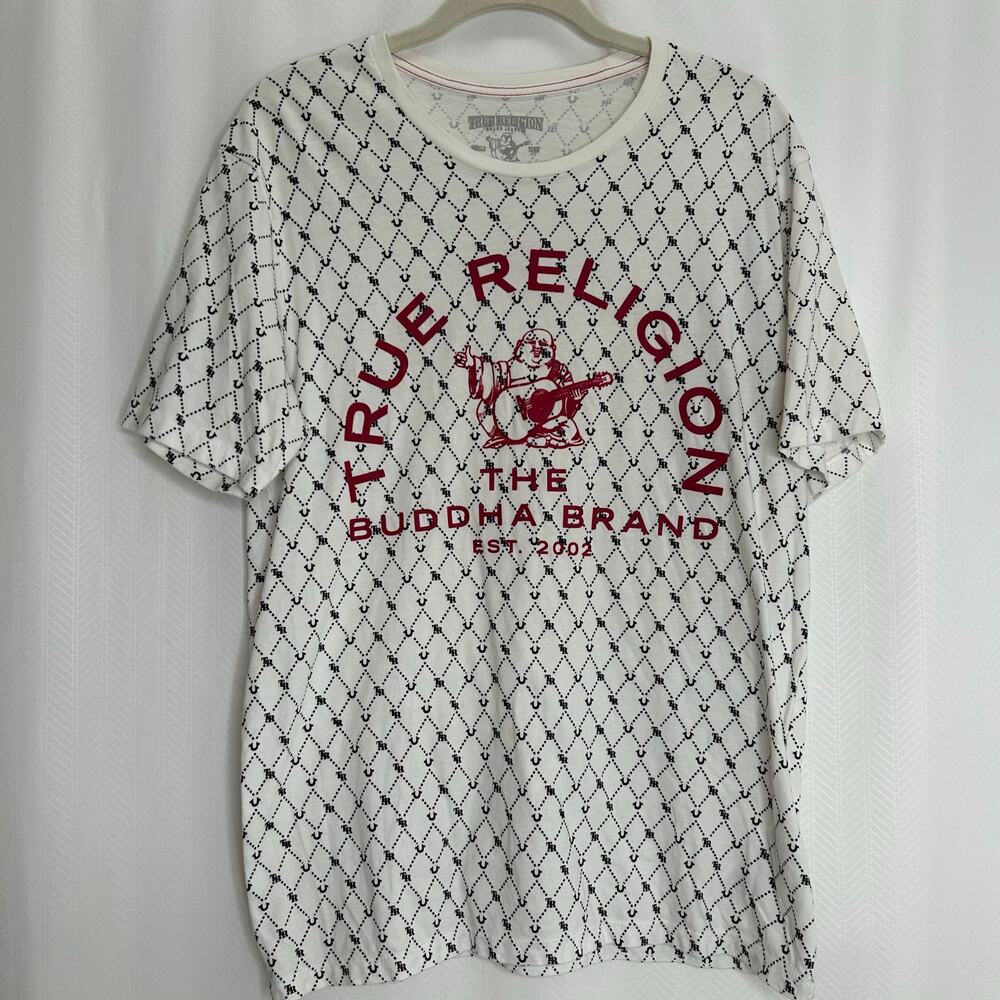 True Religion White Mesh Graphic Tee with Red Logo